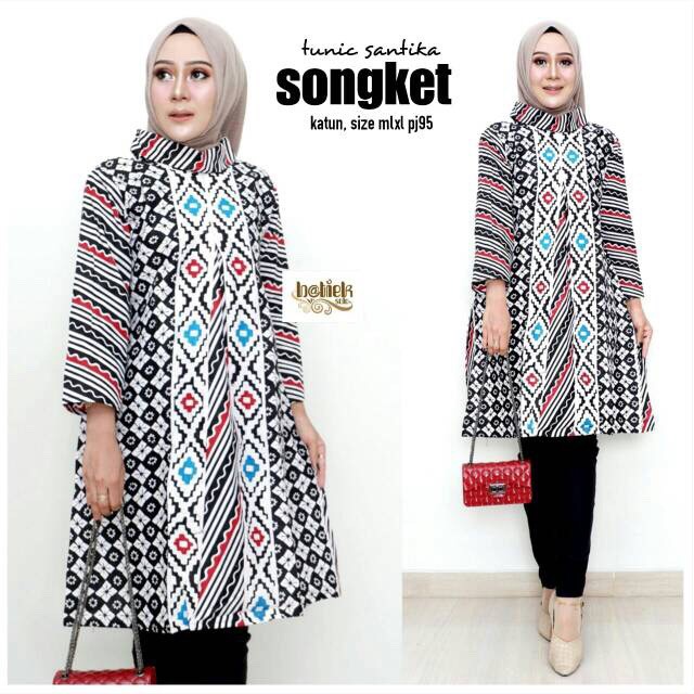 Tunik Santika Songket Batik Etnik Midi Casual Seragam Muslim