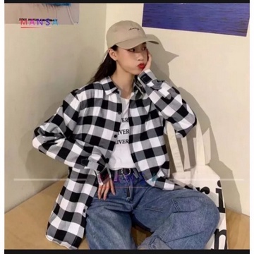 XL | XXL OVERSIZE KEMEJA CATUR KOTAK HITAM PUTIH