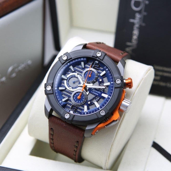 JAM TANGAN PRIA ALEXANDRE CHRISTIE AC 6613 ORIGINAL SILVER BROWN