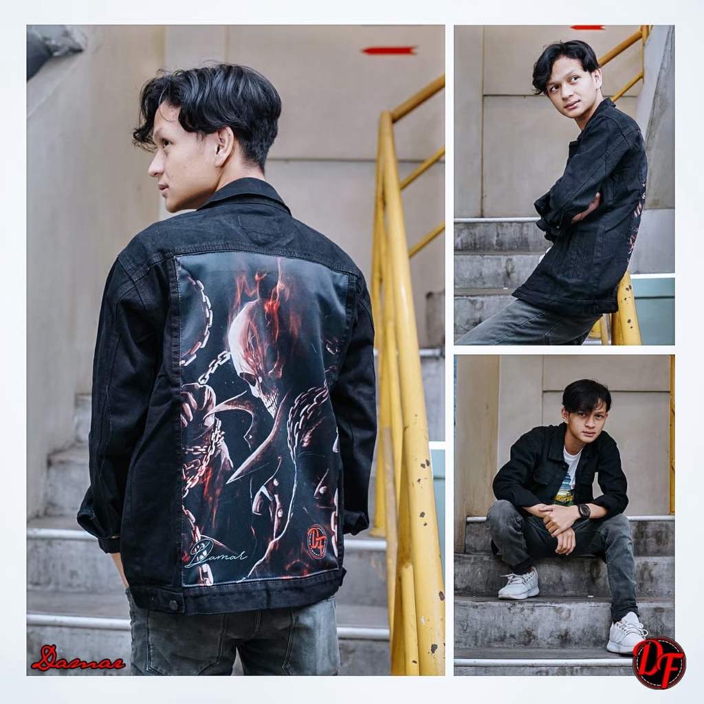 JAKET JEANS GAMBAR BELAKANG - JAKET JEANS SANDWASH MOTIF - JAKET JEANS PRINTING