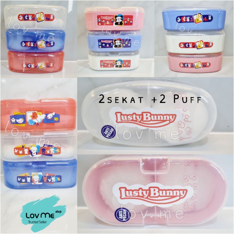 lov me❤ LUSTY BUNNY Tempat Bedak Bayi Bersekat dan 2 puff spon - Baby Powder Case Tb1530 Tb1528 Tb1504 tb1516 tb1602