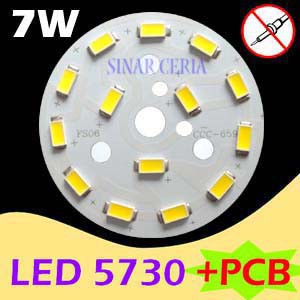 7W LED 5730 SMD Putih + PCB Heatsink Aluminium paket siap pakai