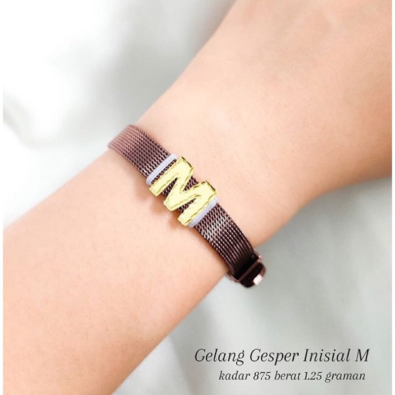 Gelang Gesper Liontin Inisial Huruf M Koleksi Josean Elegant Emas Asli