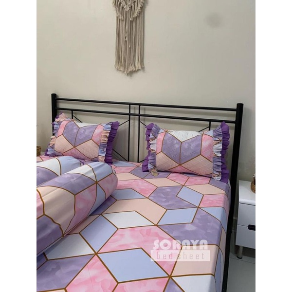lilac marble sprei karet soraya bedsheet