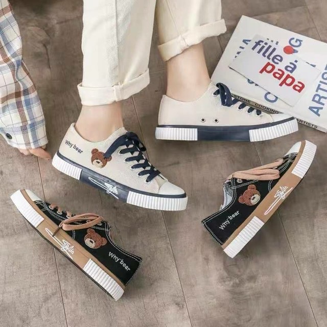 SEPATU SNEAKER WANITA KOREA TEDY BEAR KARAKTER KARTUN LUCU COD SEKOLAH KULIAH KAMPUS