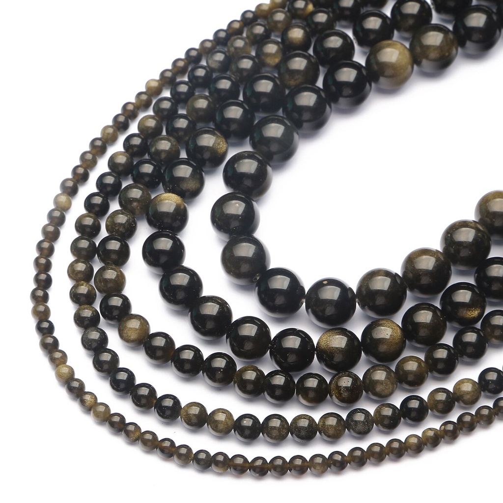 32-89 pcs Hot Jual Natural Golden Obsidian Stone Beads, Diameter 4/6/8/10/12mm, Diameter lubang sekitar 1mm, untuk Membuat Perhiasan DIY Strand