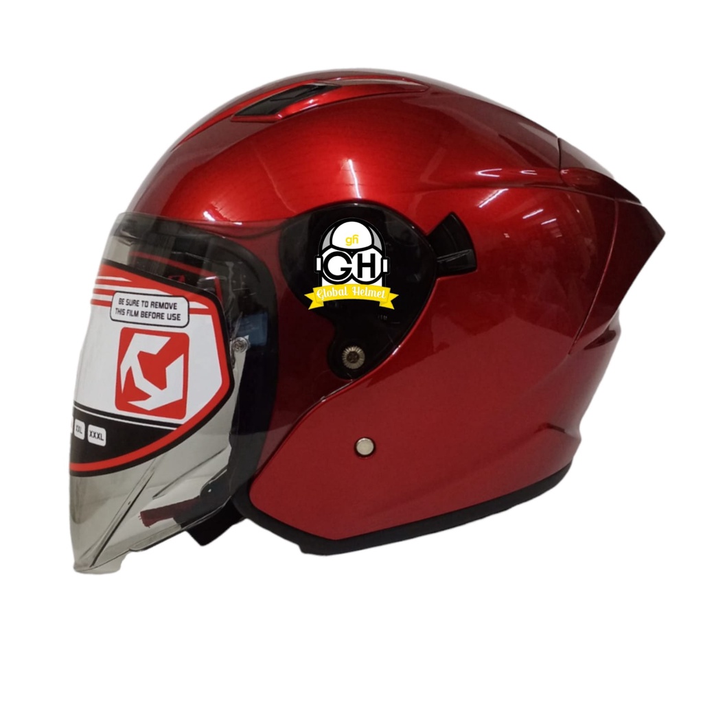 NHK S1 GP PRO SOLID ROYAL RED HALF FACE DOUBLE VISOR WARNA POLOS DD-RING