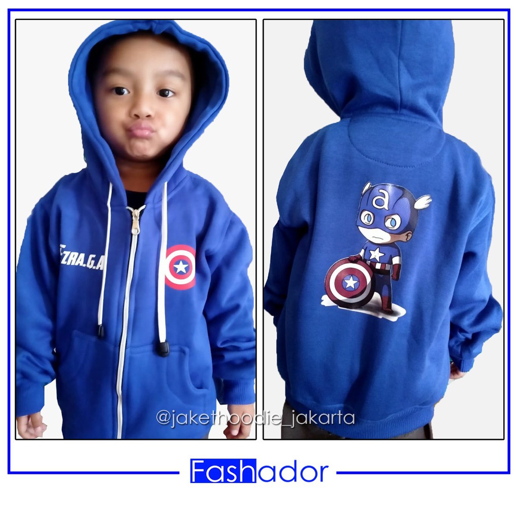 GRATIS NAMA/INISIAL-Jaket Zipper Hoodie CAPTAIN AMERICA Bisa Couple Ayah,Ibu,Anak Murah,Terbaru