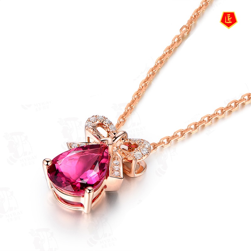 [Ready Stock]Classic Bow Inlaid Ruby Pendant Necklace