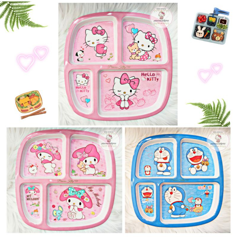 PIRING MELAMIN 4 SEKAT KOTAK / PIRING MAKAN SEKAT ANAK MOTIF KARAKTER LUCU HELLO KITTY MELODY DORAEM