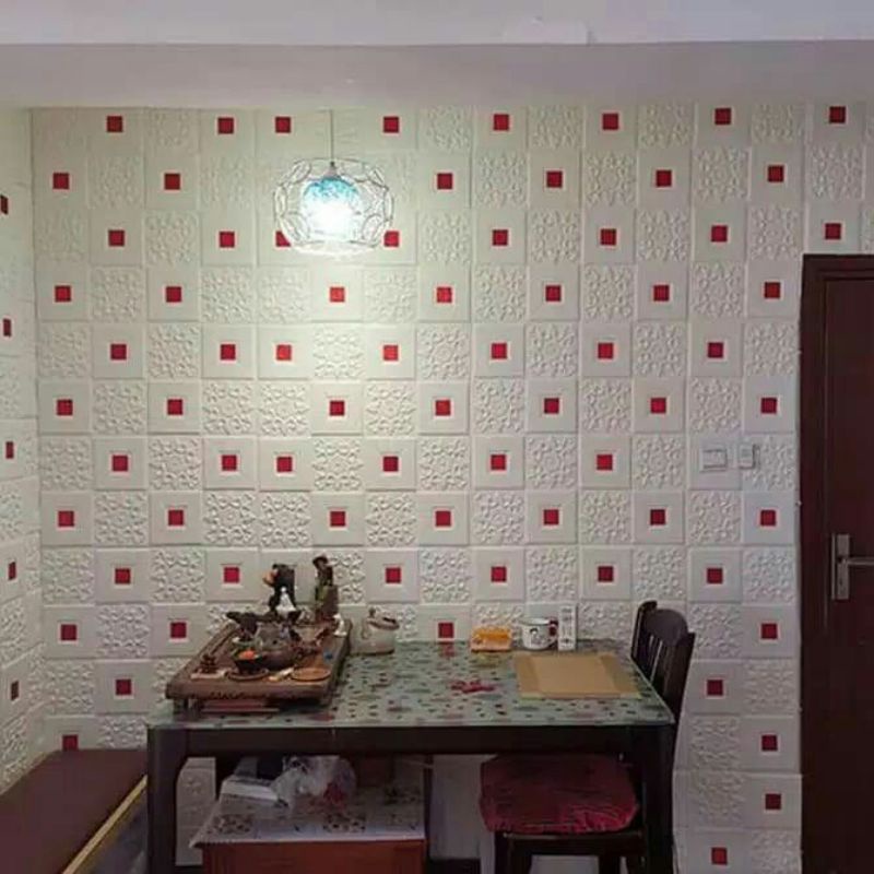 wallpaper plafon dan dinding 3d motif batik minimalis-batik merah