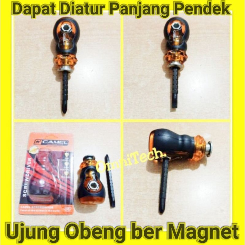 Obeng Fleksibel Magnet Cebol Mini Bolak Balik 2 in 1 Plus Kembang Min Serbaguna + Obeng T