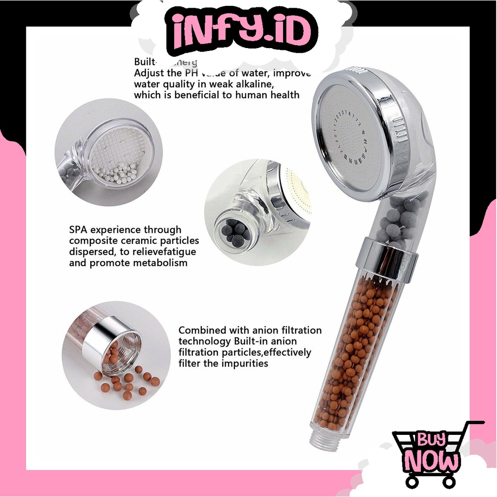 INFY - Shower Kepala Mandi Paket 300 Lubang Tekanan Tinggi Pancuran Aerator Head Filter Selang Rumah Salon R661