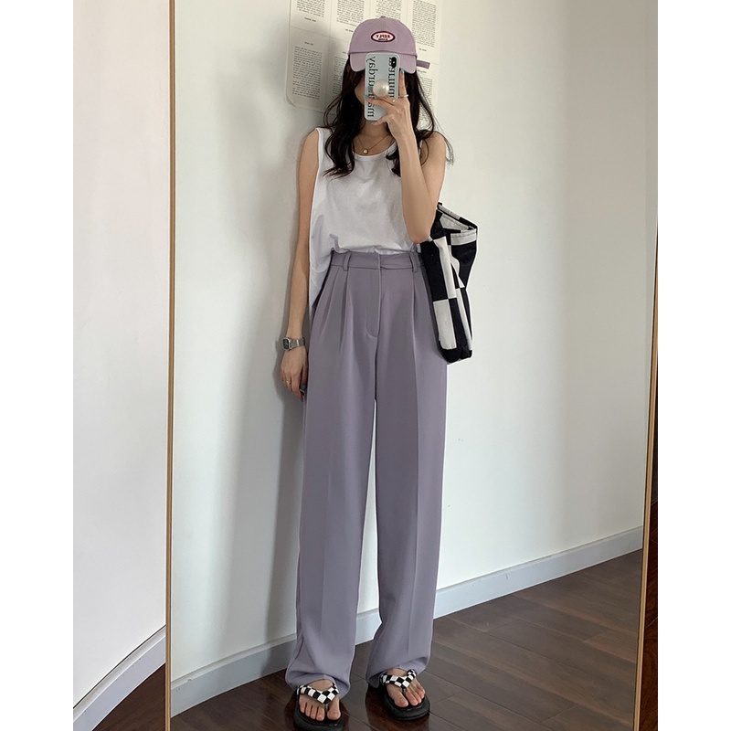 korean style celana kulot Casual celana high waist panjang wanita/straight pant