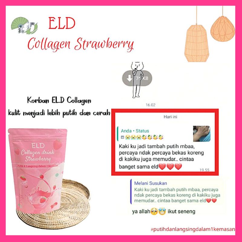 ELD COLLAGEN DRINK STRAWBERRY PEMUTIH BADAN &amp; PELANGSING BADAN BPOM &amp; HALAL MUI