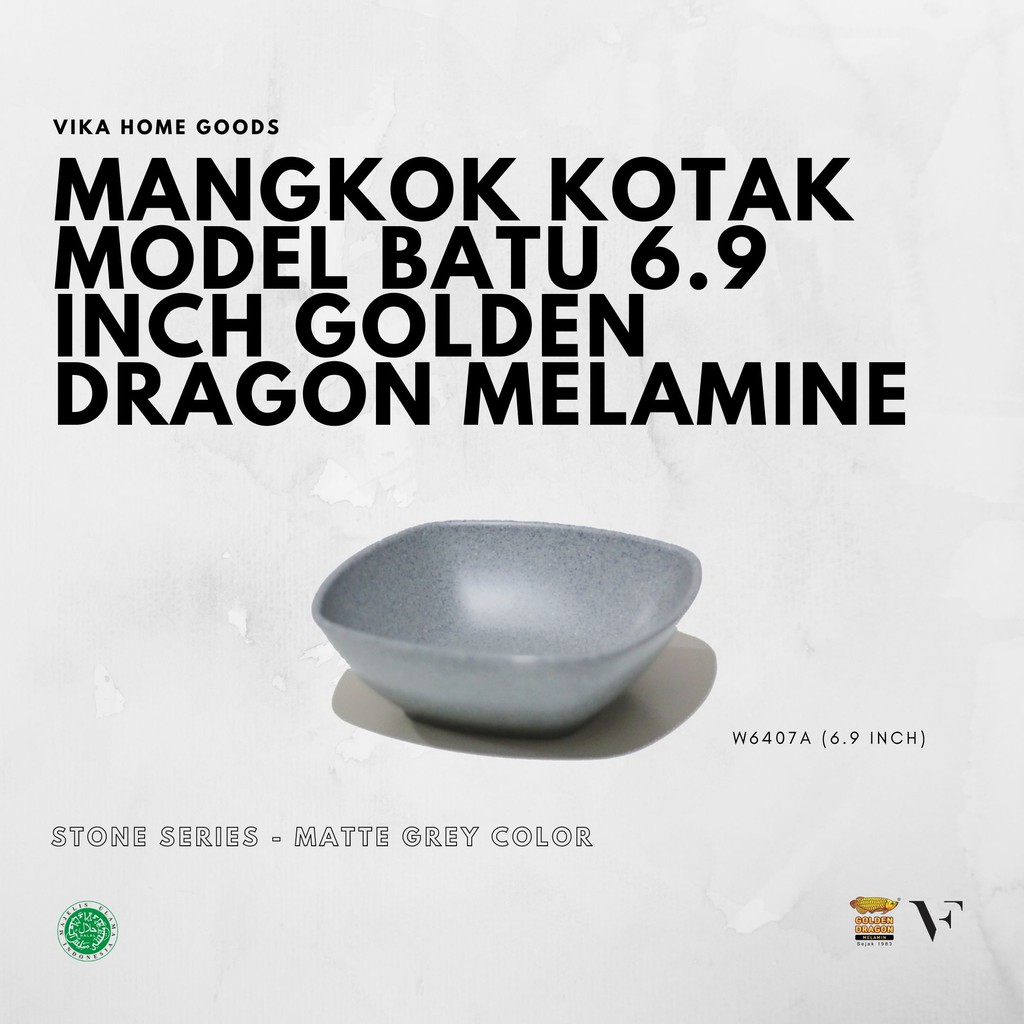 Mangkok Kotak Model Batu 6.9 Inch Golden Dragon Melamine (W6407A)