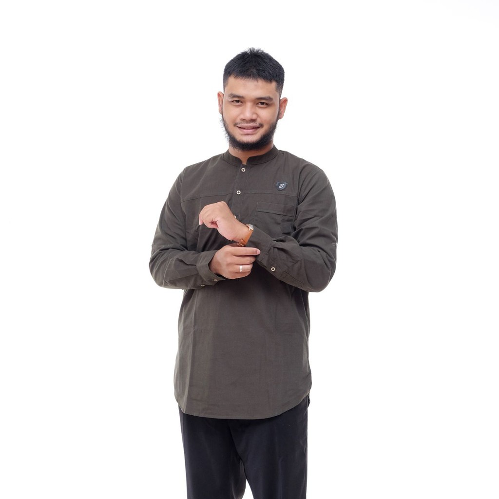Baju Koko Pakistan / Kurta Baby Canvas / Kanvas Lengan Panjang Polos Hijau Gelap