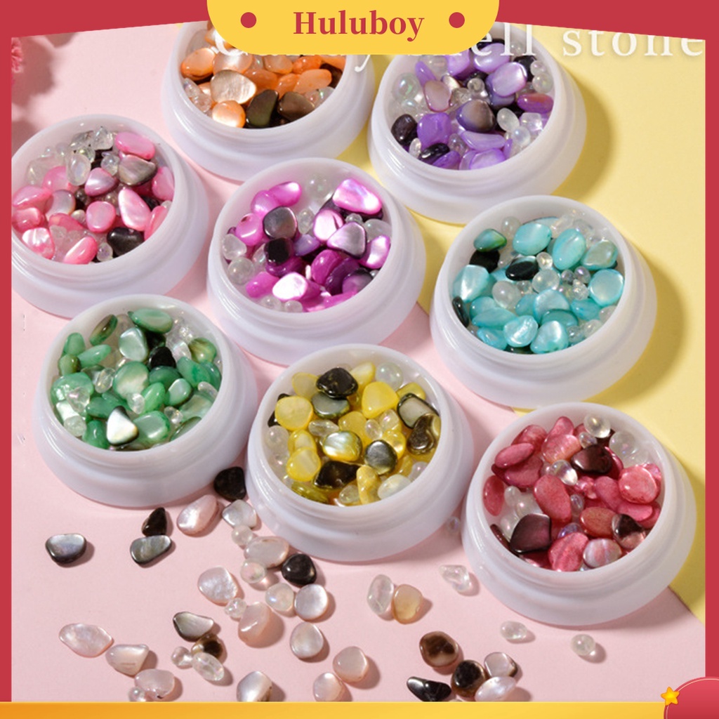 Huluboy Huluboy♡ 1 Kotak Stiker Kuku Efek Batu Kerang 3D Warna-Warni Gaya Jepang Untuk Salon