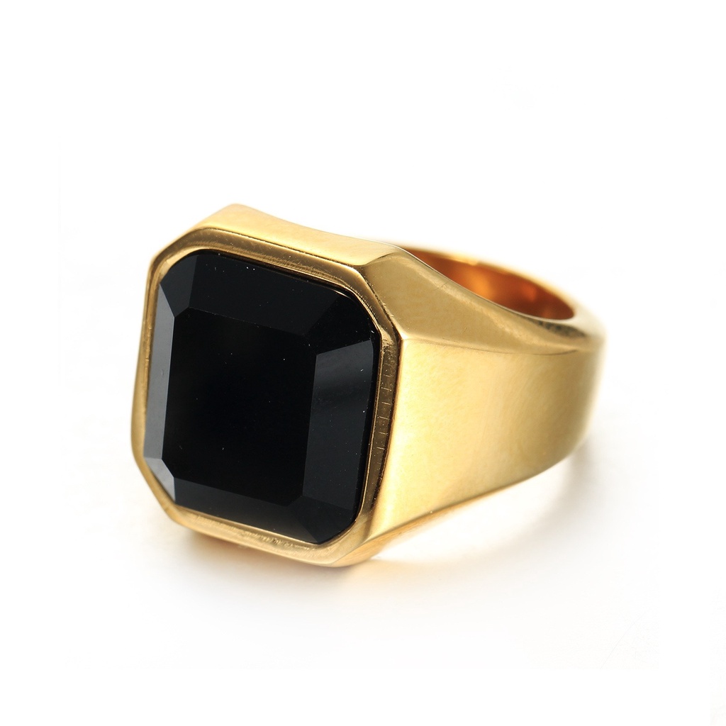 Cincin Bahan Stainless Steel Bentuk Kotak Oktagon Warna Hitam Untuk Pria