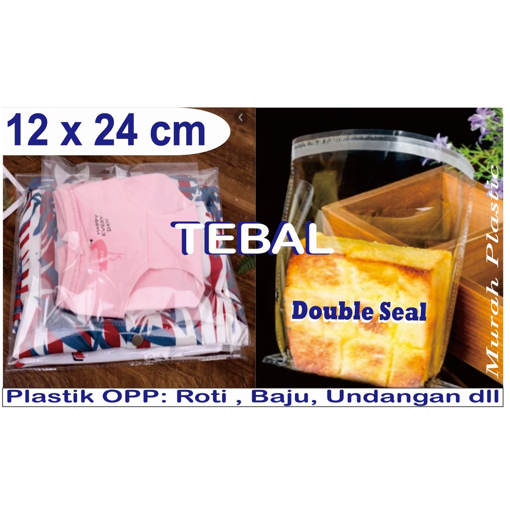 Plastik OPP 12 x 20 TEBAL  isi 100 pcs + lem/undangan/roti/garment/souvenir