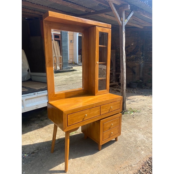 meja rias minimalis kayu jati kekinian Lanawooden.id meja rias minimalis esthetic meja rias lampu me