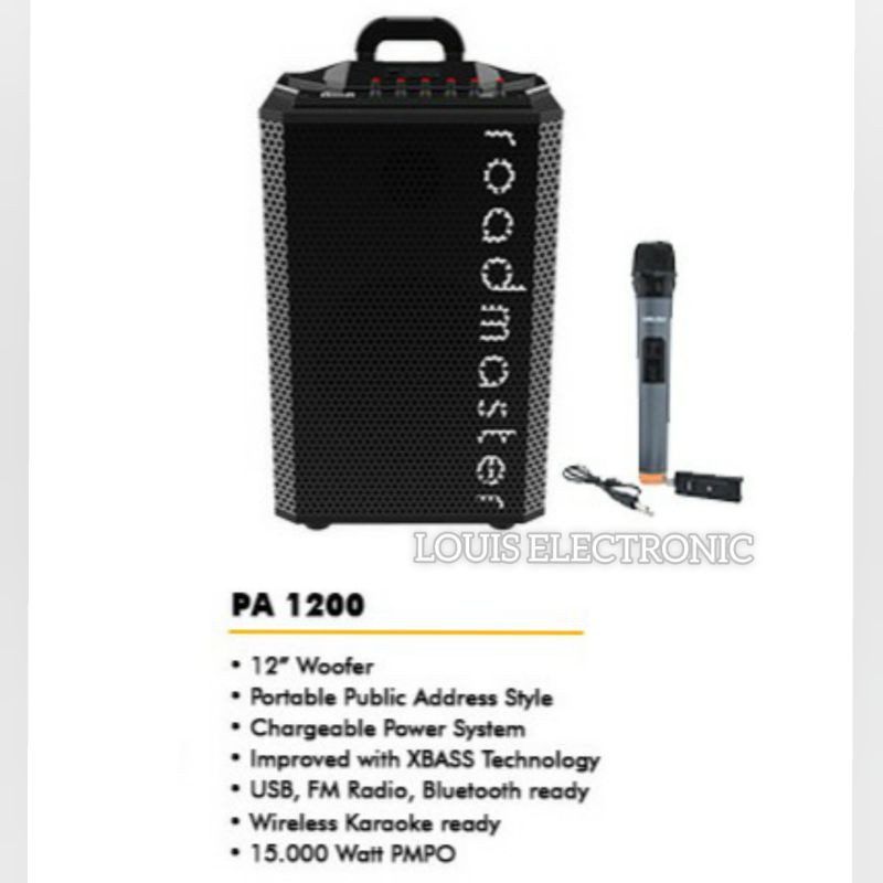ROADMASTER PA 1200 12 Inch Speaker Aktif Portable 2 Mic Wireless
