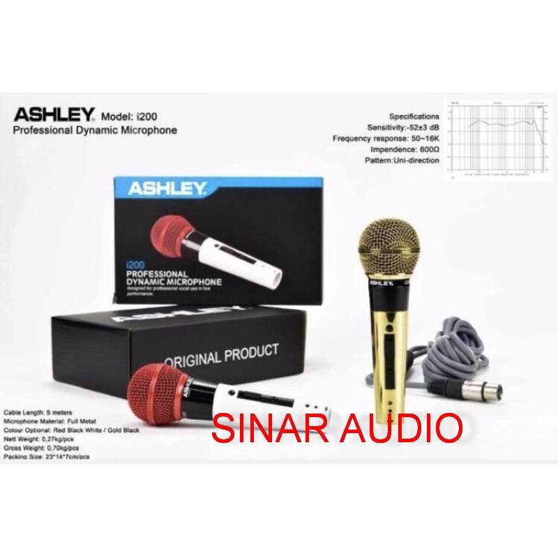 Baru Mic Kabel Ashley I200 Original New Model Microphone Cable i 200 BLUE