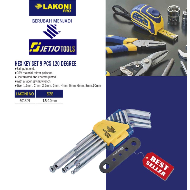 Kunci L set / Hex Key Set 9 pcs 120 Degree LAKONI PRO / JETJO TOOLS 601309