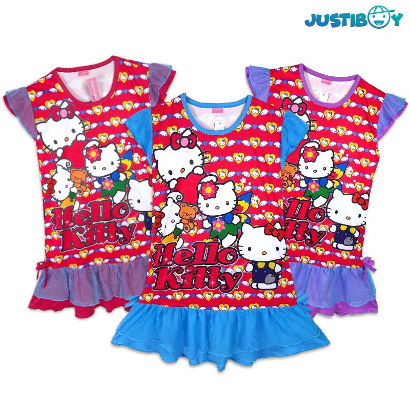 Dress Anak Perempuan Motif Karakter Hello Kitty Lengan Ruffle 1 - 3 Tahun (JULIA)