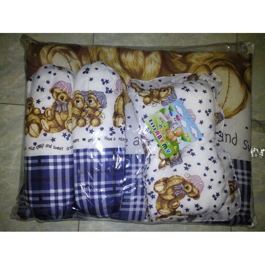 1SET KASUR BAYI BEAR Bahan Poly TC 1 Set 1 Bantal + 2 Guling / Kasur Lipat Size 75 x 50 cm KDE 061 1 Bantal 2 Guling [800gr]