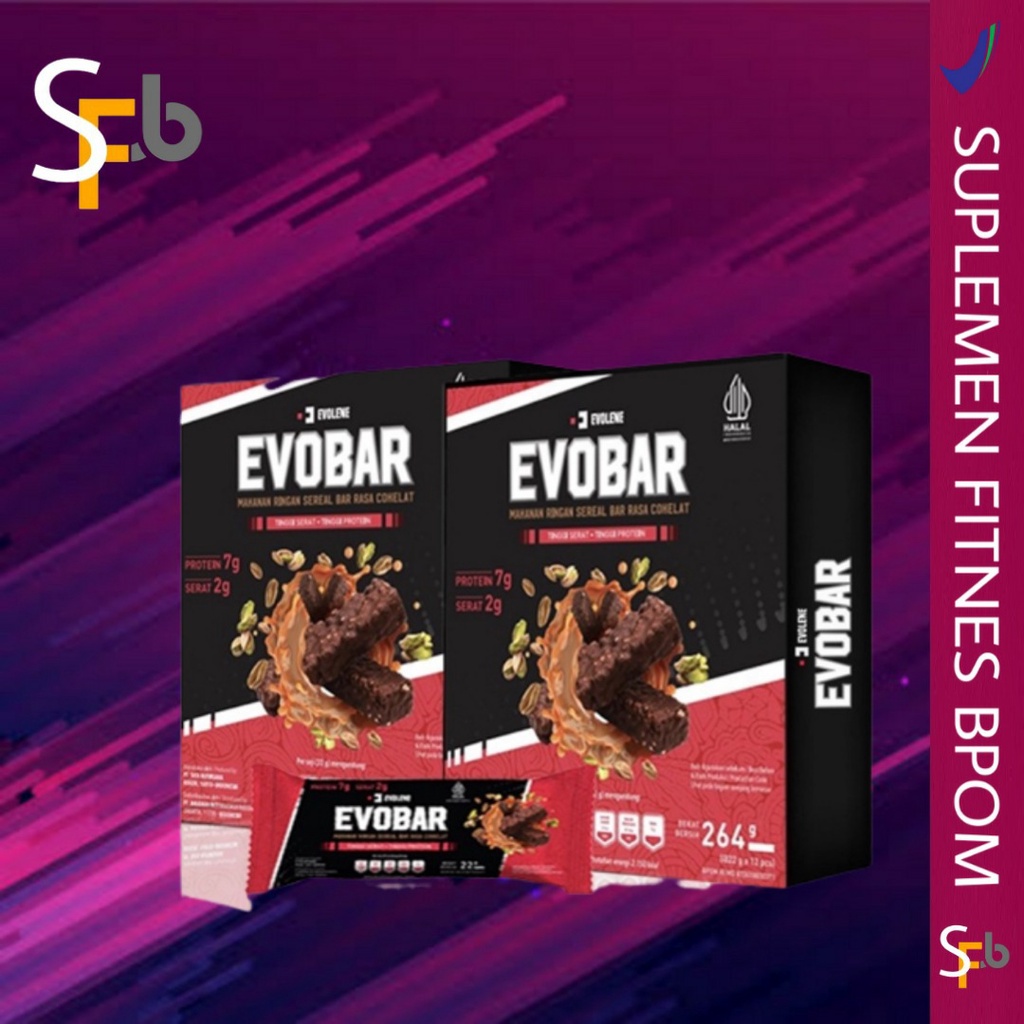 EVOLENE EVOBAR PROTEIN BAR 12 SACHET 1 BOX ORIGINAL BPOM EVO BAR