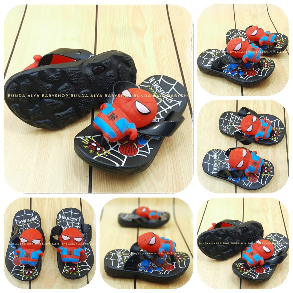 Sandal Anak Laki Jepit IMPORT Usia 1 2 3 Tahun Size 24 - 29 HITAM - Sendal Anak Cowok Superhero Karet Anti Licin