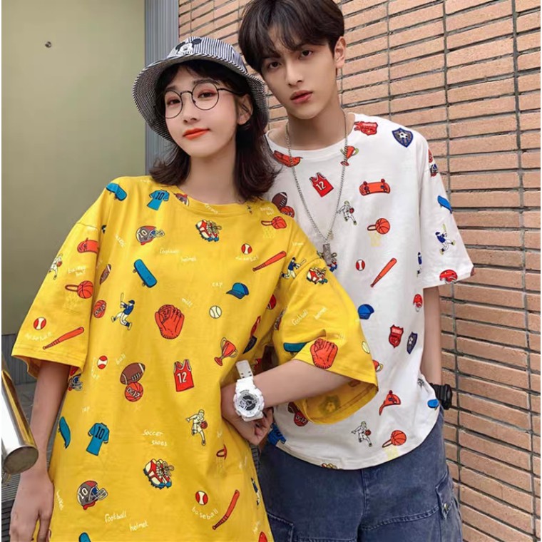 Oversize Tee Tshirt   Model Longgar Untuk Wanita Motif Baseball