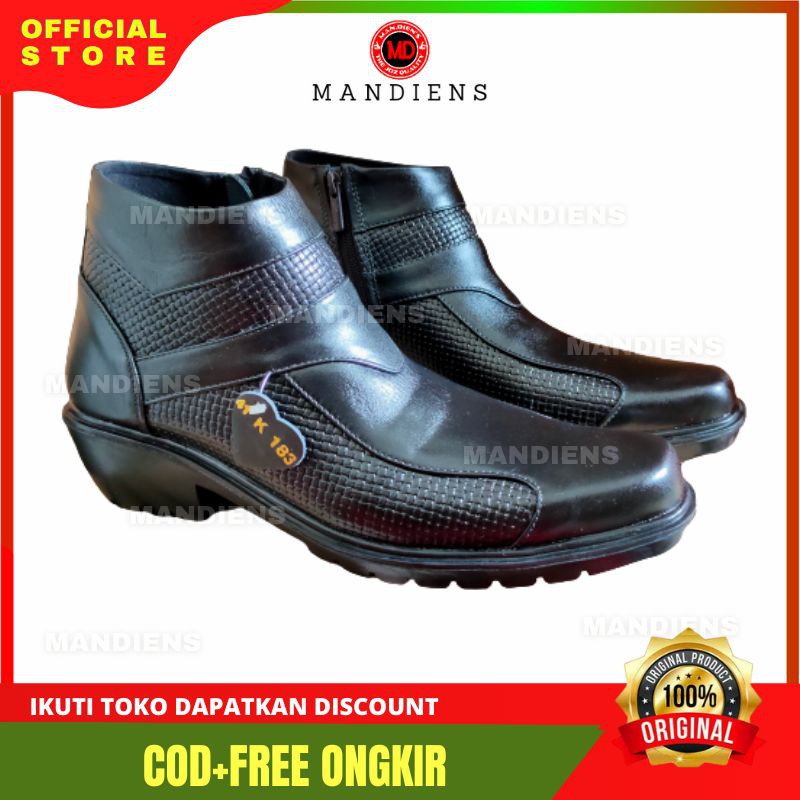 MANDIENS K183FT - Sepatu Boots Kulit Asli Medali - Sepatu Kulit Pdh Tni Polri Jenggel Gaya Koboi