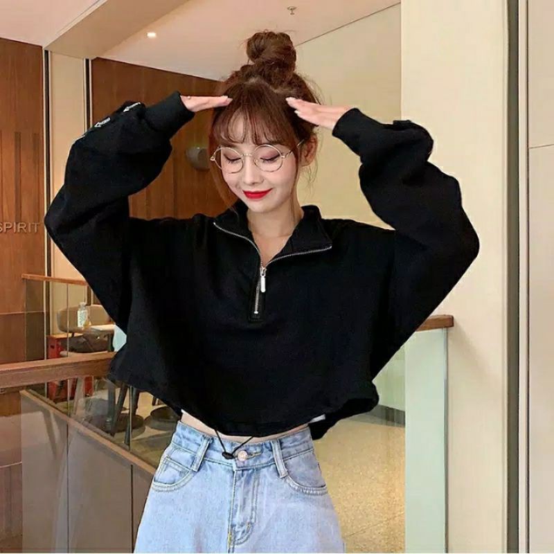 sweater crop oversize wanita korea style