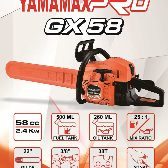 GERGAJI POTONG KAYU 22 inch Yamamax Pro Gx 58 Mesin Gergaji Potong Kayu Pohon DAN paket komplit geri