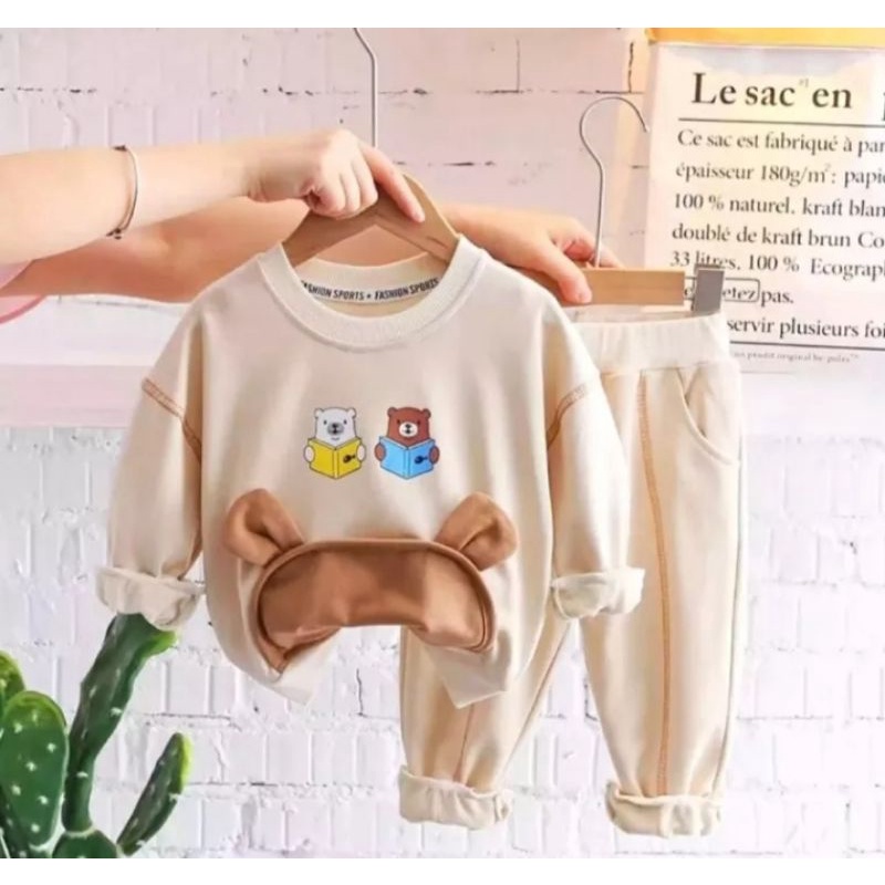 Promo-Setelan Sweater Anak Laki-laki Dan Perempuan Usia 1-6 Tahun/Setelan Sweater Jogger Anak Motif Bear Kantong Terbaru Terlaris