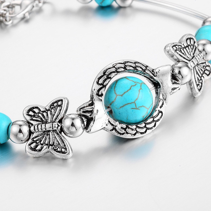 Gelang Rantai Liontin Kupu-Kupu Turquoise Gaya Bohemian Untuk Wanita