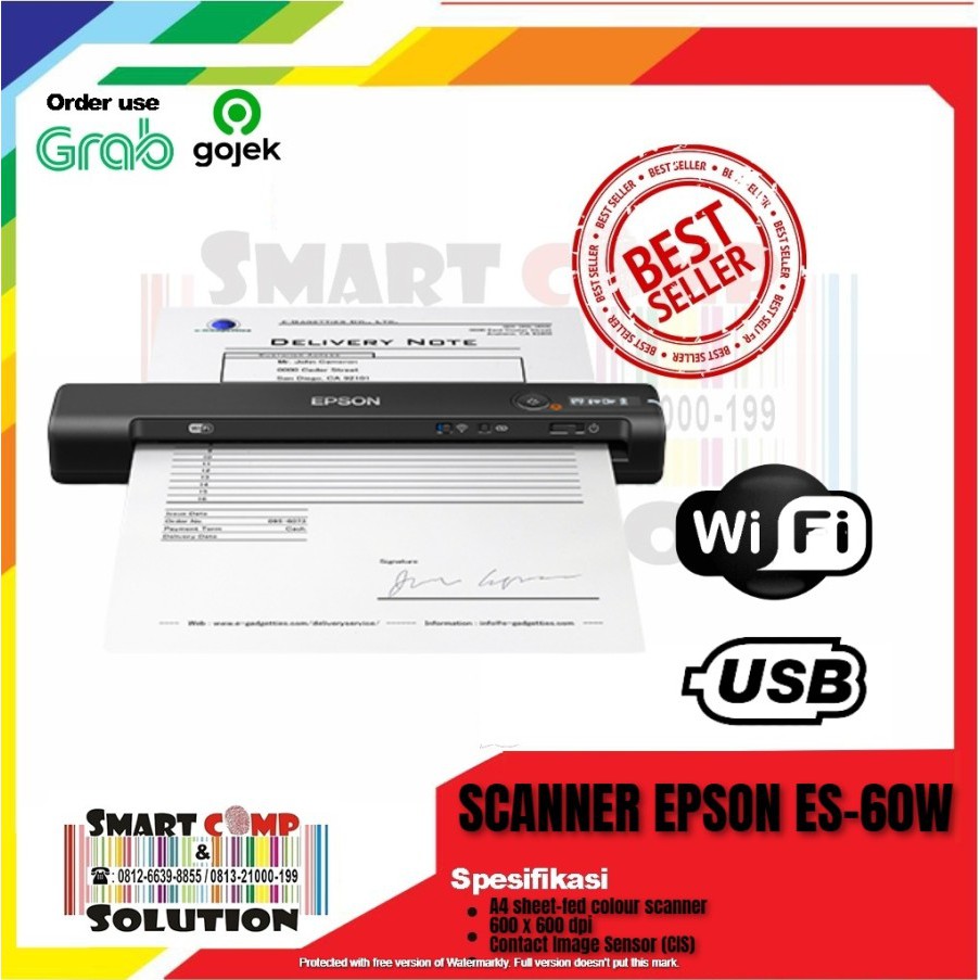 Scanner Reader Epson WorkForce ES-60W / ES60W / ES 60W Portable Color Resmi