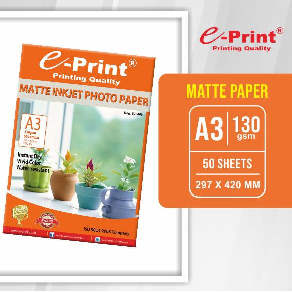 

Premium Product!!! Kertas Foto Matte Doff Inkjet A3 130Gsm 50Lembar E-Print - Paling Dicari