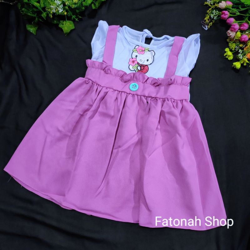 Dress Anak 1 2 tahun baju anak perempuan gaun moscrepe hellokitty moscrepe ov ( dress moscrepe Ov )