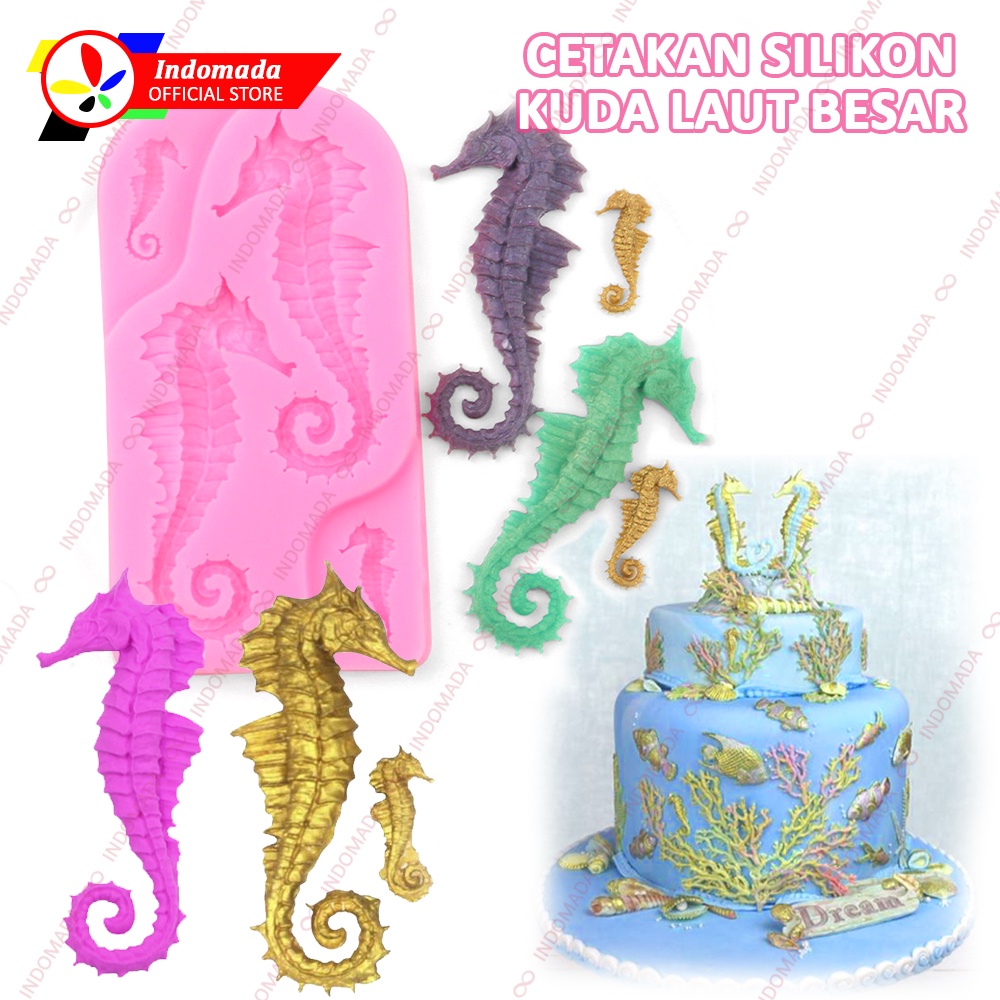 Indomada Cetakan Silikon Fondant Kuda Laut Besar 7.8 x 3.5 cm Hewan Laut Cokelat Coklat Puding Resin
