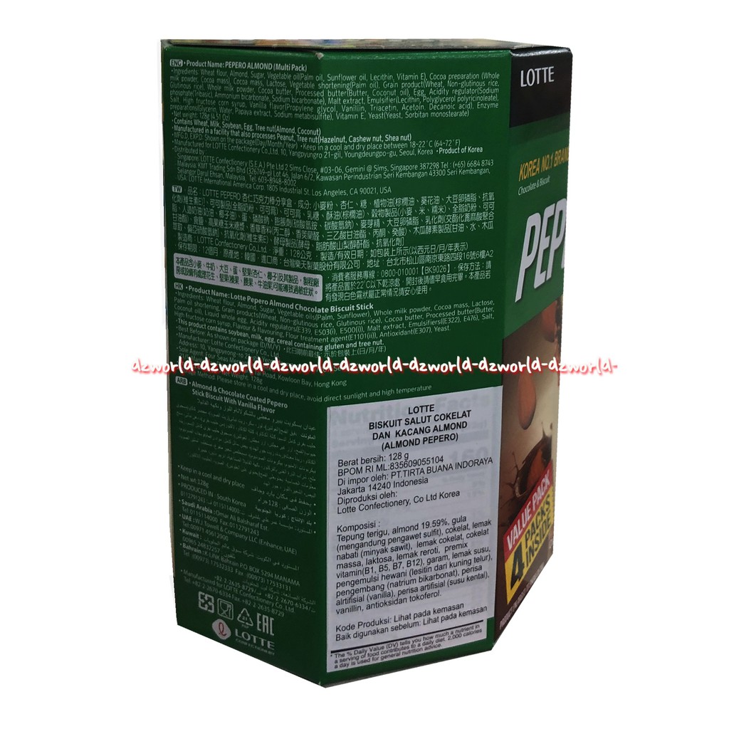 Pepero Almond 180gr Biskuit Stick Pepero Hijau Green