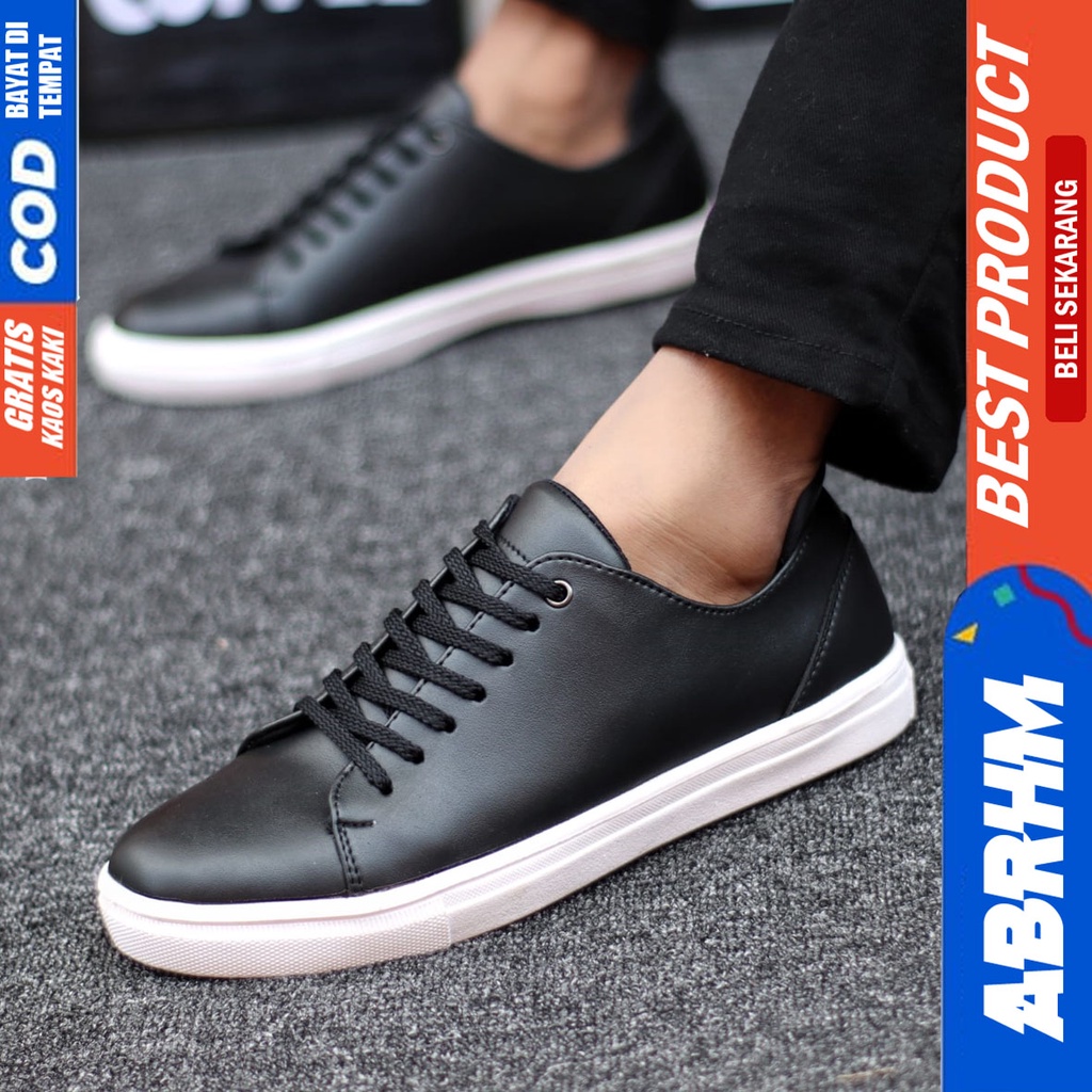 Abrhm Troy - Sepatu Sneakers Casual Pria Kerja Hitam