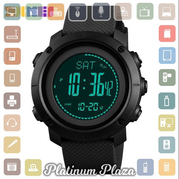 SKMEI Jam Tangan Digital Sporty Pria Pedometer Calorie Compass - 1427 - Black`M9PSU3-