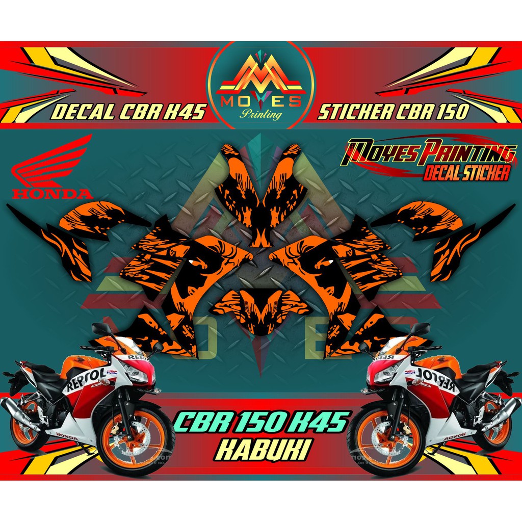 Decal Sticker Motor CBR K45 - Sticker Full Body Honda CBR K45 Gambar Kabuki Black Orange