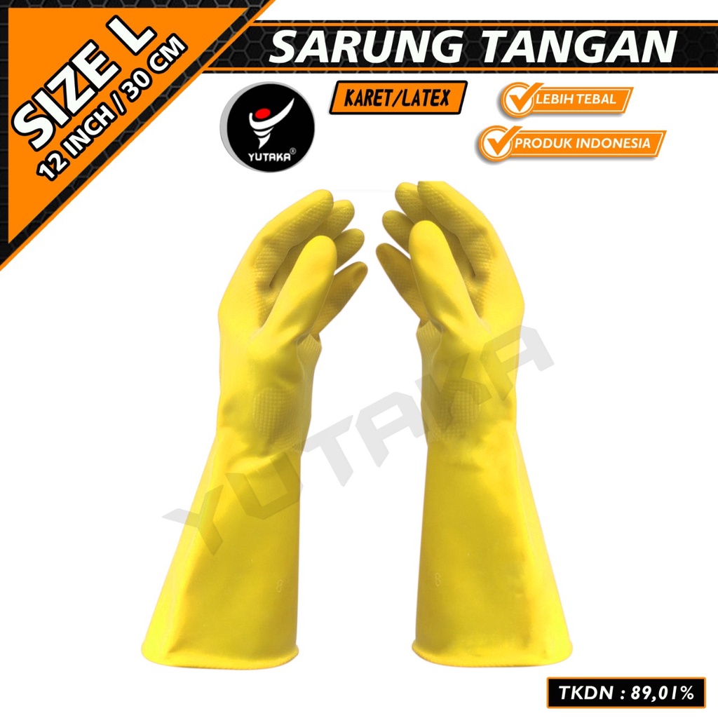 Sarung Tangan Karet 12 Inch YUTAKA kuning/sarung tangan cuci piring terlaris/murah Sarung Tangan Karet 12 Inch YUTAKA kuning