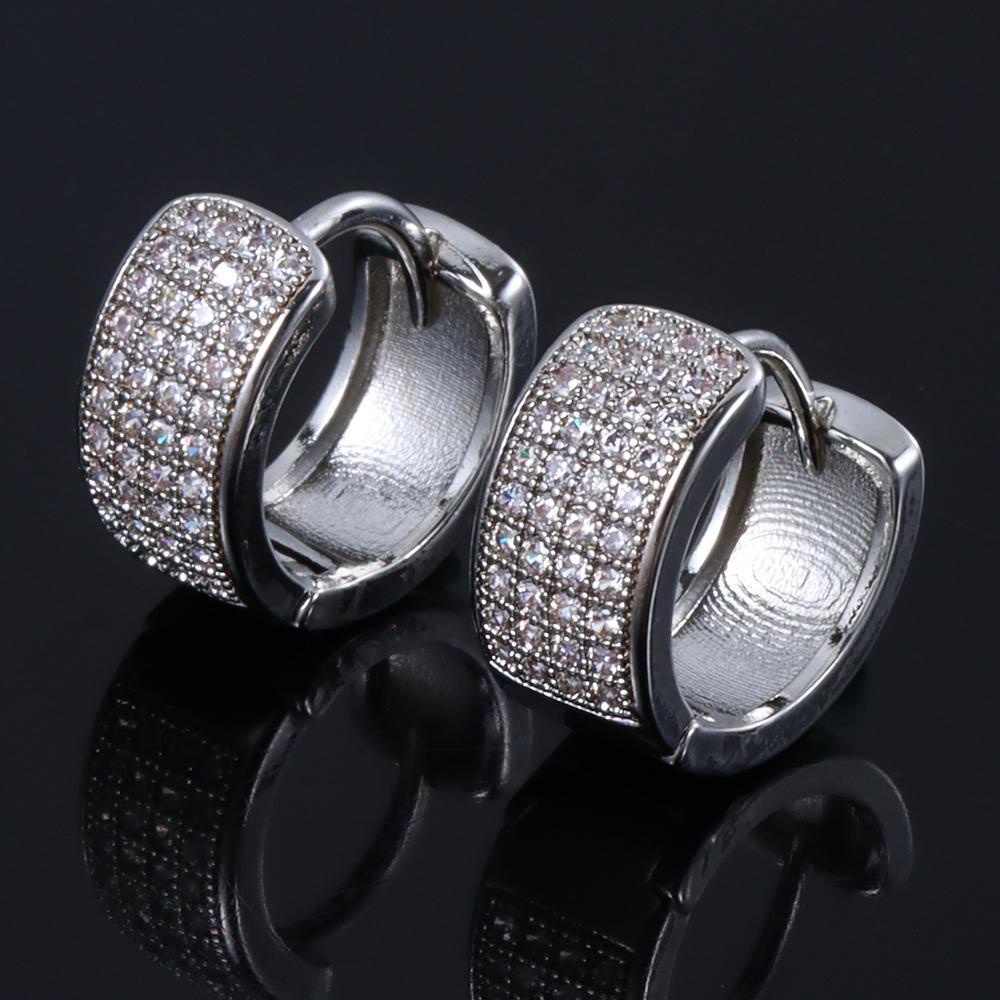 Suyo Penuh Zirkon Anting Emas Perak Cubic Zirconia Perhiasan Huggie Hoop Earring Hoop Menjuntai Ear Stud