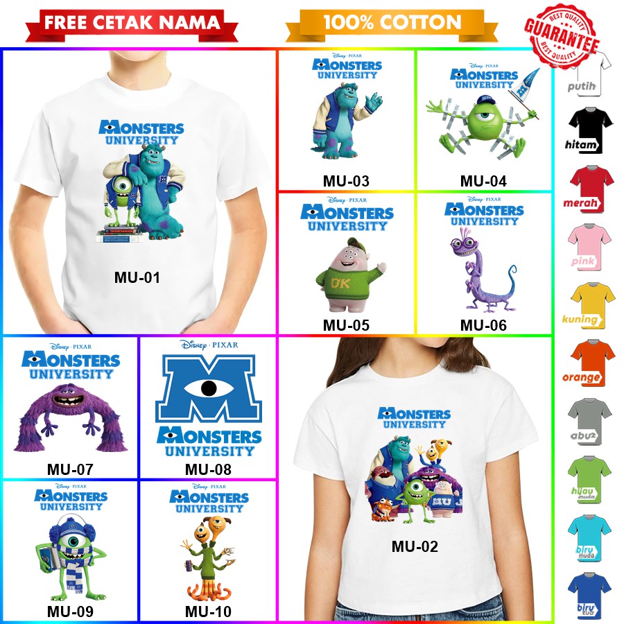 [FREE NAMA!!] Baju Kaos COUPLE  ANAK DAN DEWASA MONSTER UNIVERSITY BANYAK MOTIF