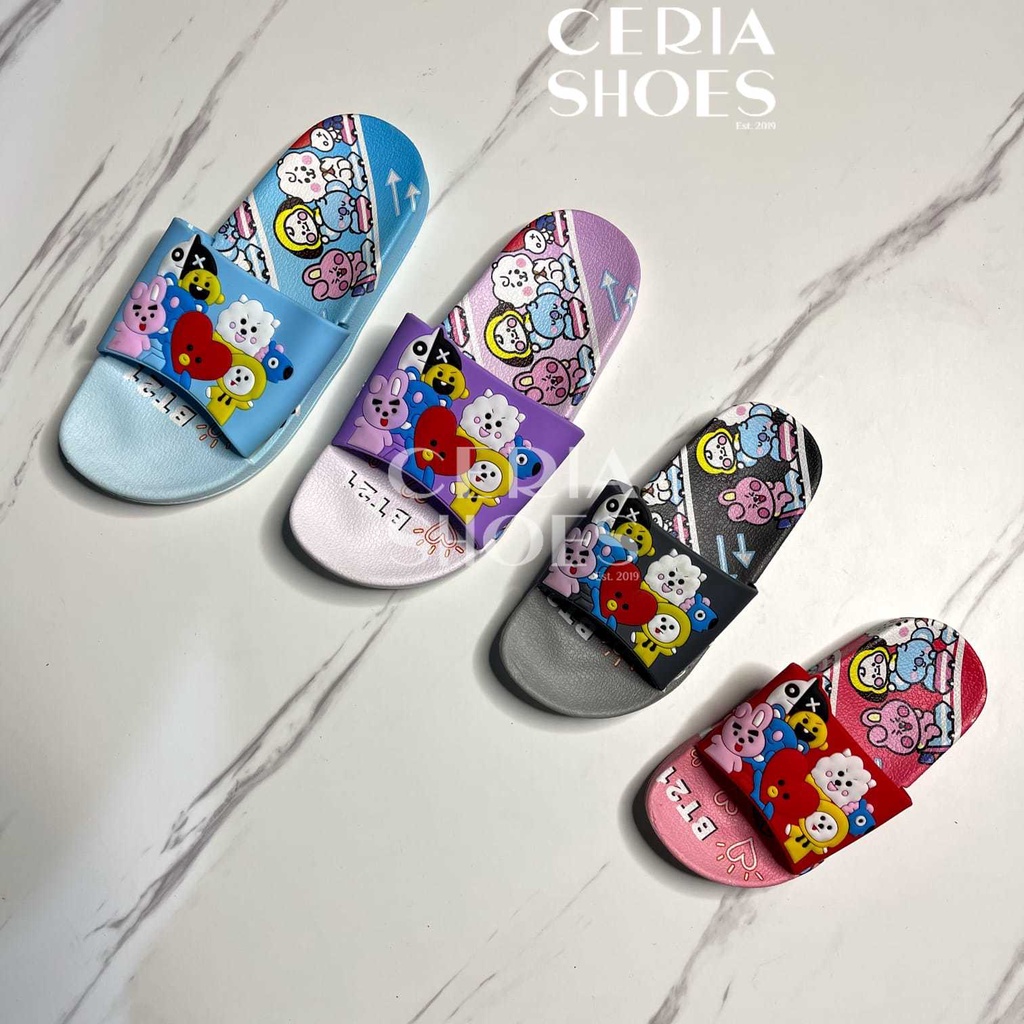 Sandal Slop Anak Perempuan Jelly Karet Import Sendal Kokop Motif BTS BT21 Bahan Elastis Empuk Non-Slip 009-SU